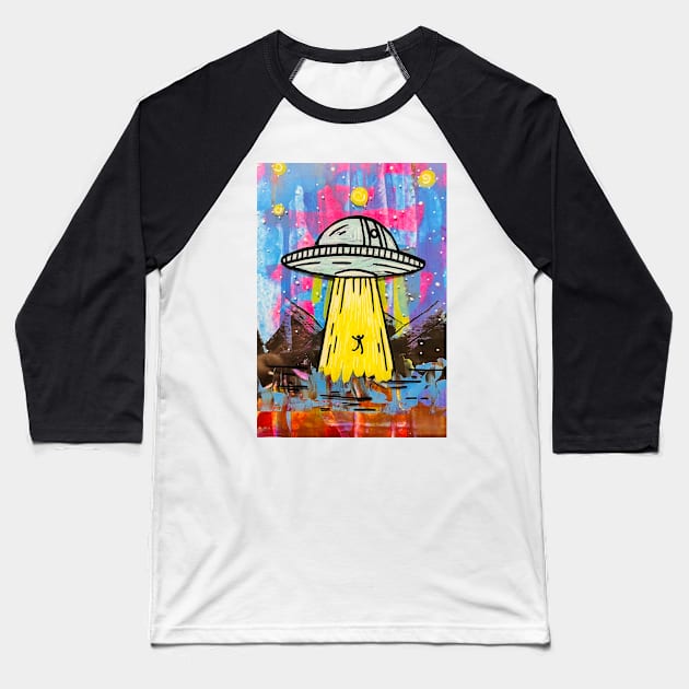 Alien Abduction Desert Scene Baseball T-Shirt by Amazink Creations